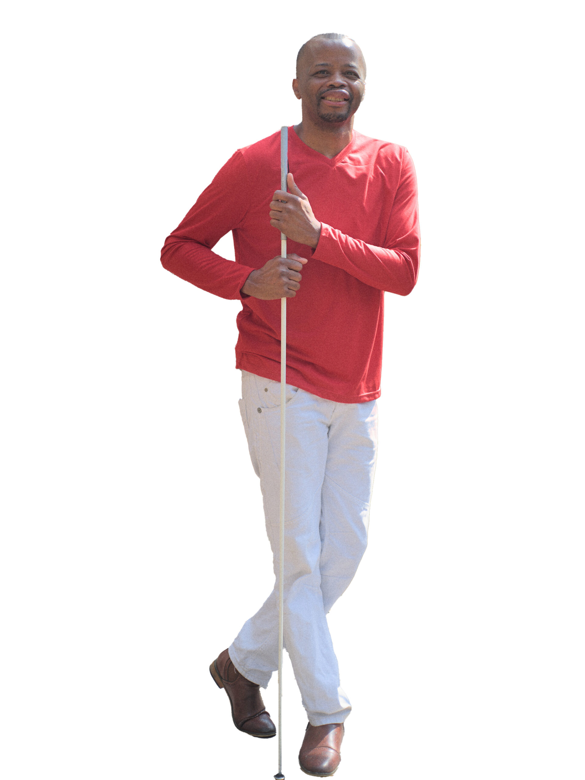 Home Picture of Founder, Samuel Vezenegho, posing with his cane